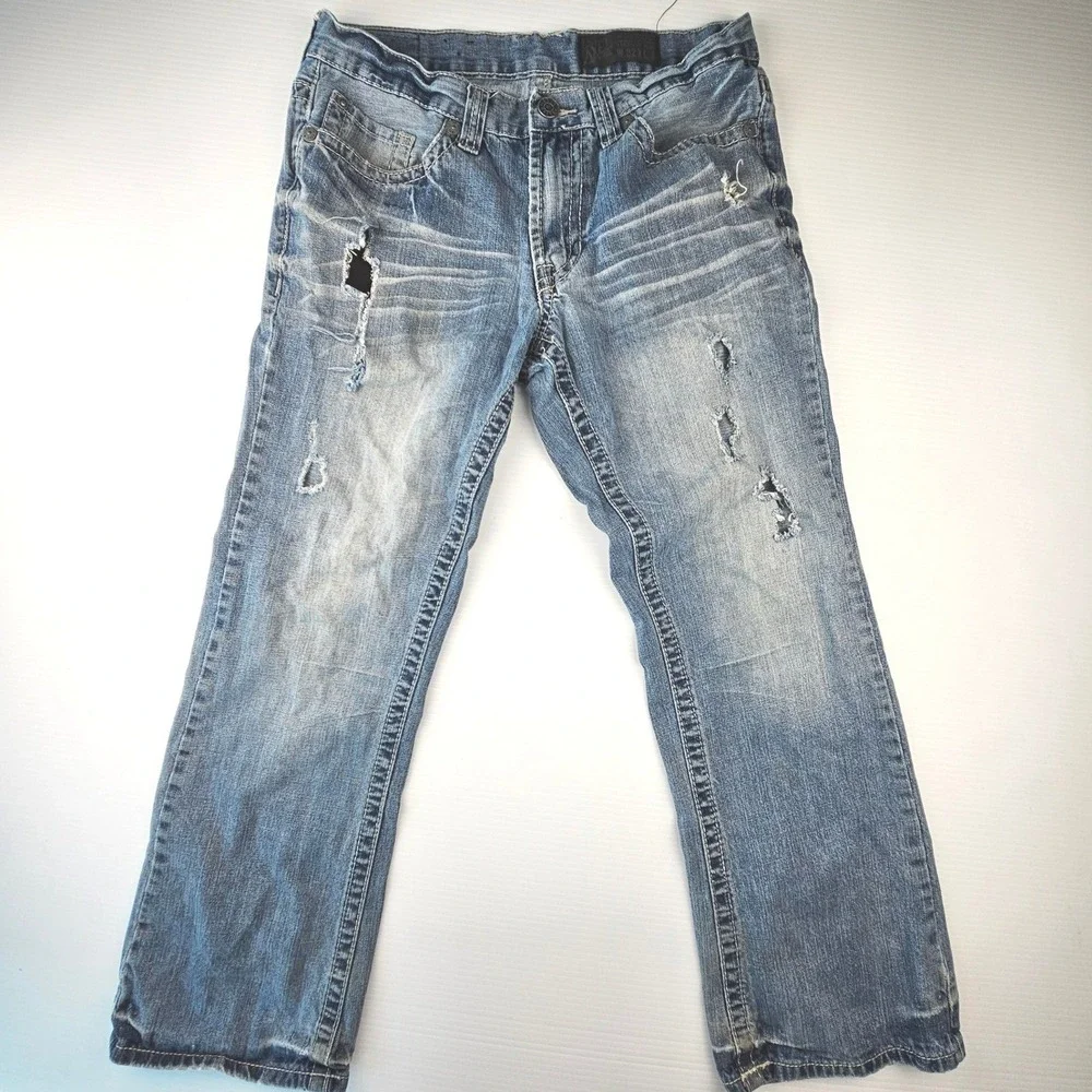 Axel Brand Wolcot Bootcut Jeans Mens 32x30 Distressed Destroyed Distressed Blue